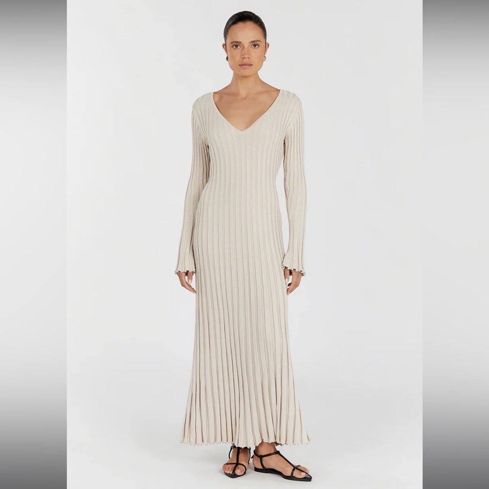 DISSH REIGN STONE SLEEVED KNIT MIDI DRESS in Stone size XS NWT!